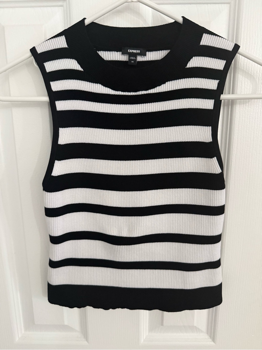 Express Black and White Striped Ribbed Sleeveless Top